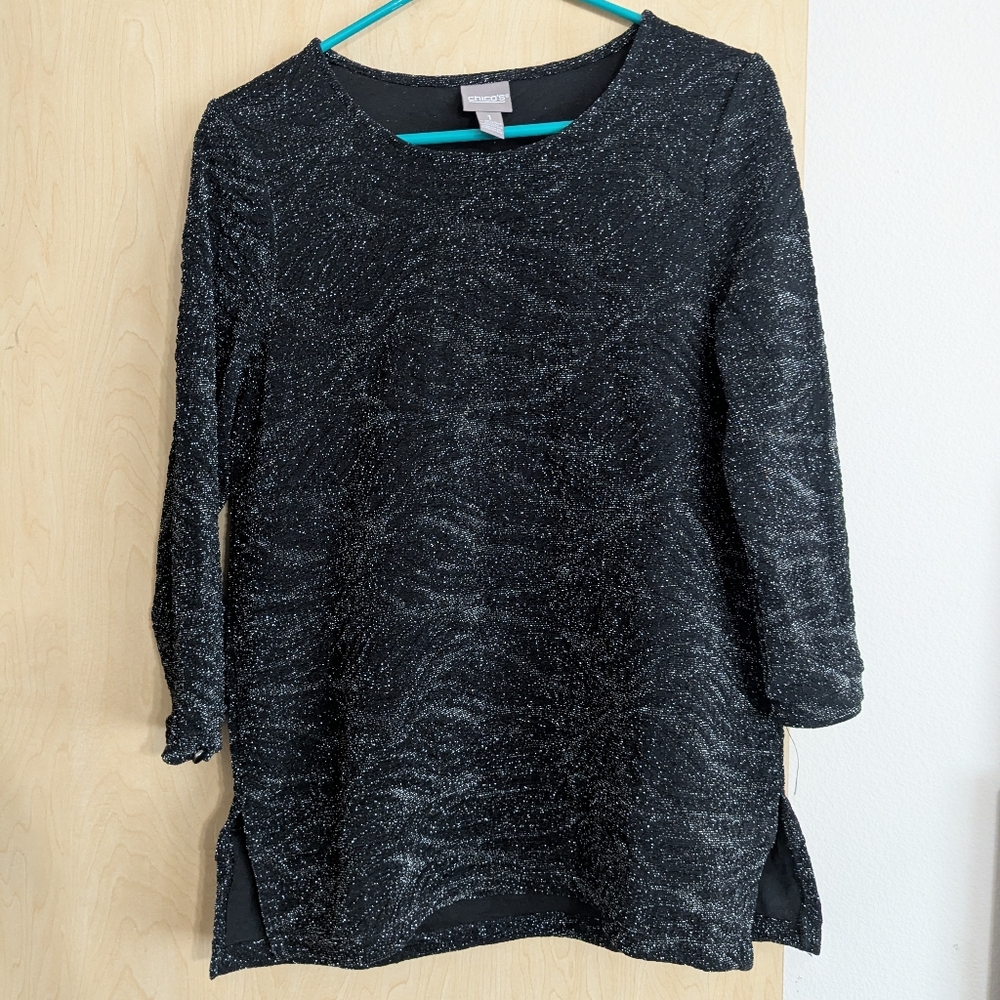 Chico's Sparkly Black Long Sleeved Tunic Top